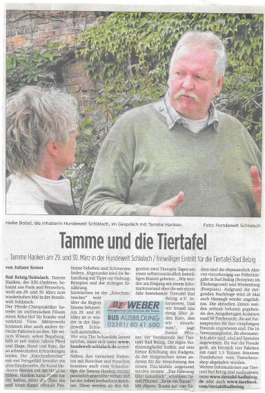 Tamme Hanken ist zu Besuch in der Hundewelt Schlalach, das Eintrittsgeld ist zugunsten der Tiertafel Bad Belzig e.V.