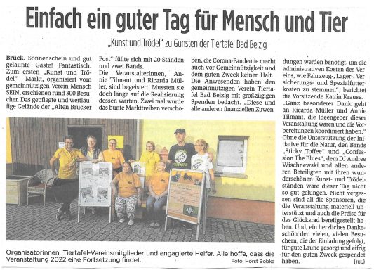 Brawo vom 12.09.2021 Zeitungsartikel aus der Brawo vom 12.09.2021 über die Veranstaltung "Kunst und Trödel" zugunsten der Tiertafel