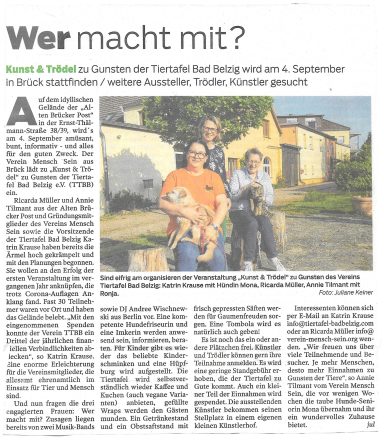 Brawo vom 22.05.2022 Zeitungsartikel aus der Brawo vom 22.05.2022. Für die Veranstaltung "Kunst & Trödel" werden Aussteller gesucht.