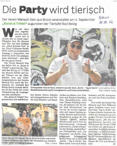 Brawo vom 28.08.2022 Zeitungsartikel aus der Brawo vom 28.08.2022